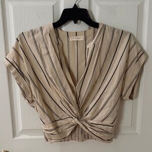 By Together Beige and Black Striped Twist-Front Crop Top size medium